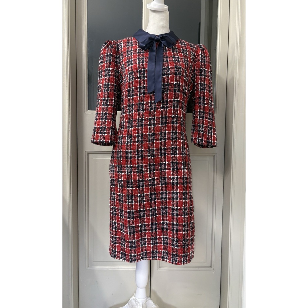 ALEXIA ADMOR Camilla Red Plaid Tweed Sheath Dress Size 6 Lined